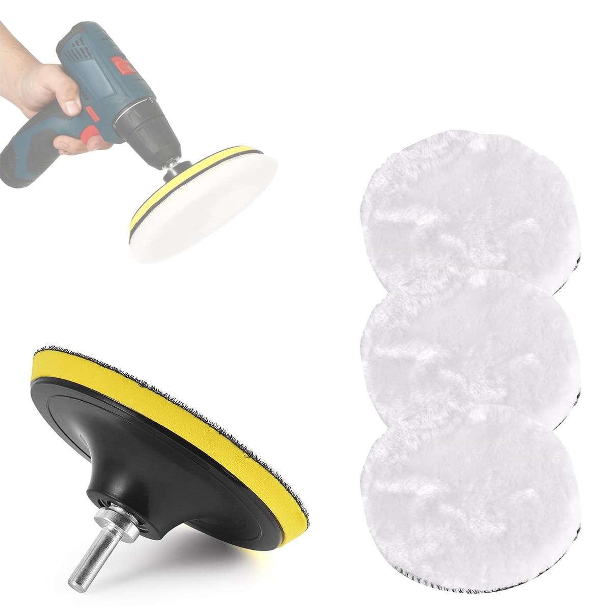 STHIRA® 4Pcs Polishing Buffing Pads with Backing Plate Universal 7 Inches Dia Polishing Wool Pad Attachments for Power Drill Reuseable Synthetic Wool Pads for Polishing, Waxing STHIRA® 4Pcs Polishing Buffing Pads with Backing Plate Universal 7 Inches Dia Polishing Wool Pad Attachments for Power Drill Reuseable Synthetic Wool Pads for Polishing, Waxing
